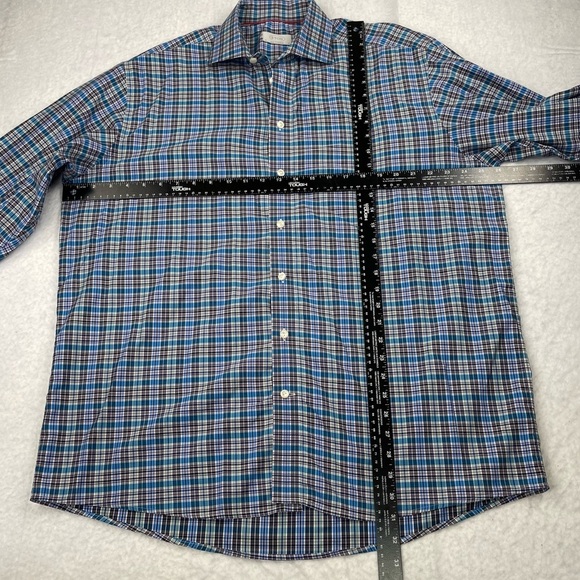 Eton Shirt Mens 43 17 Blue Purple Green Plaid Button‎ Down York 100% Cotton - Picture 3 of 10